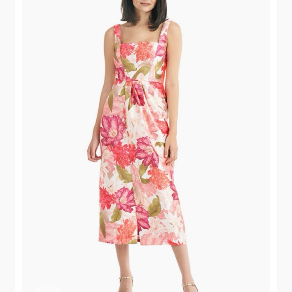 New Kay Unger Frankie Draped Dress Tea Length Size 6 Floral Spring Easter
